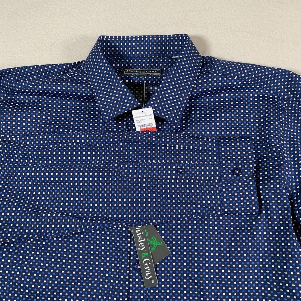 Paisley & Gray Slim Fit Dress Shirt‎ XXL 18.75 Navy Dot Print Long Sleeve NEW